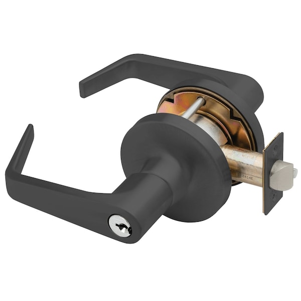 Grade 1 Entry/Office Cylindrical Lock, Key in Lever Cylinder, Dane Lever, Standard Rose, Flat Black